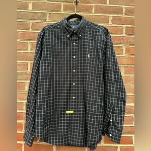 Ralph Lauren Classic Fit Black Windowpane Button Down Shirt Mens L